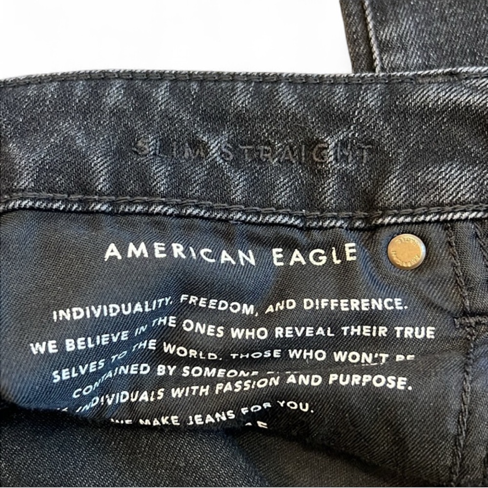 American Eagle Slim Straight Jeans Ne(x)t Level Flex Black Distressed 29x32 - Picture 7 of 11